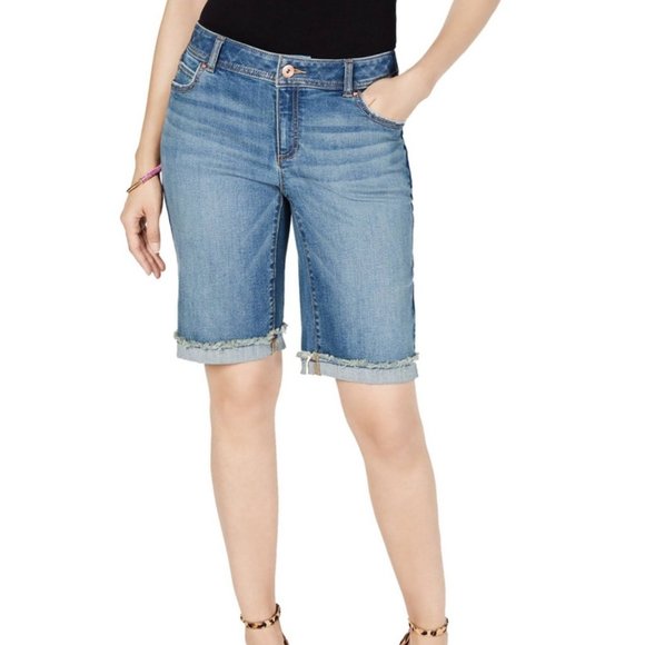 INC International Concepts Women's Mid Rise Cuffed Bermuda Shorts MD - Picture 1 of 15